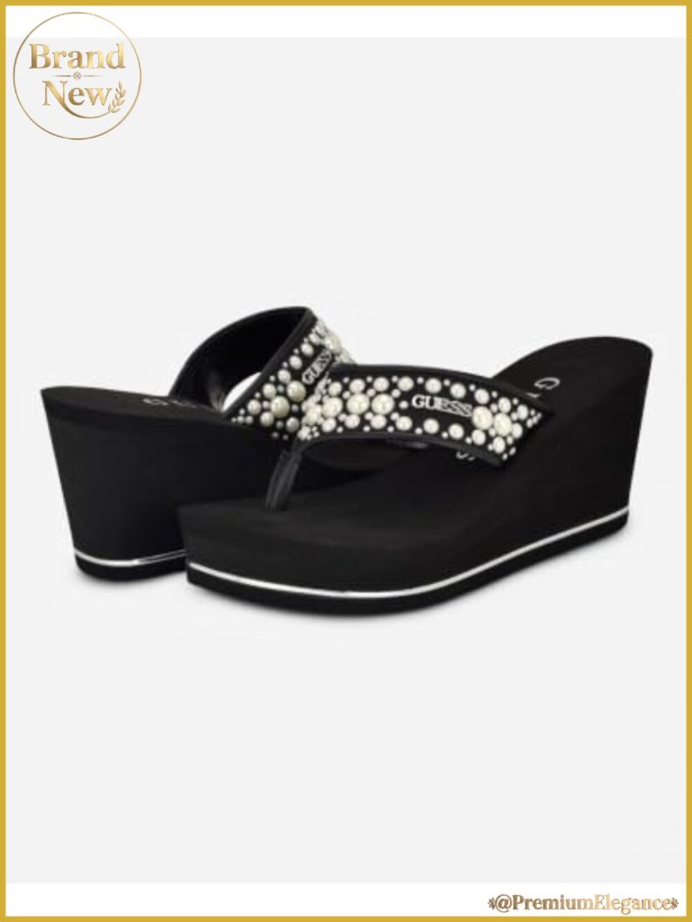 Silus Pearl Strap Wedge Sandals Slip On 2.95 Inch Heel